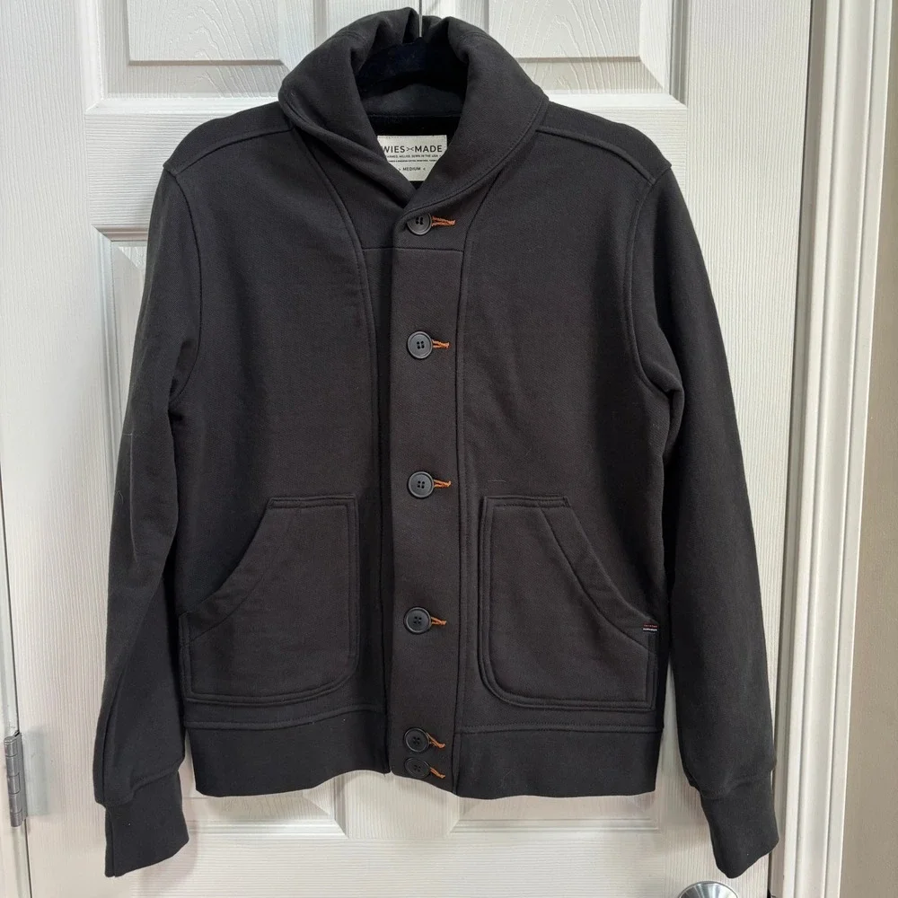 Wies Made Men's Unisex Bodega Cardigan French Terry Made In USA Black Size M